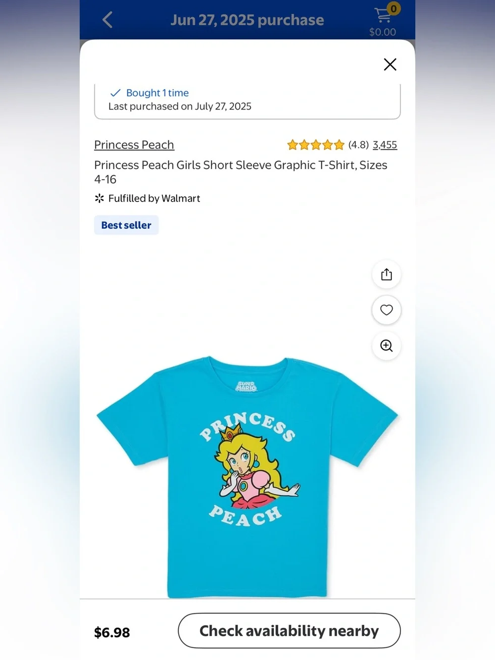 Super Mario Brothers Princess Peach Girls’ (6) Clothes